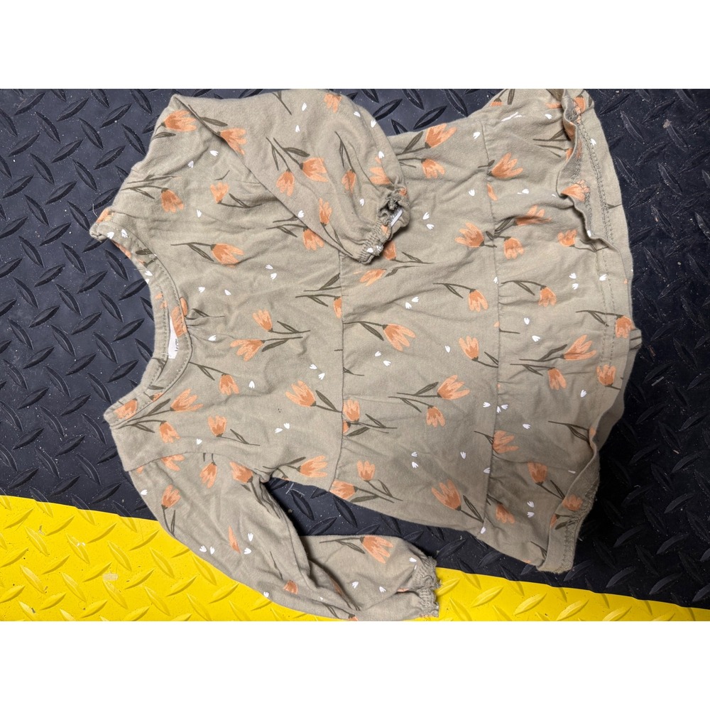 Kit + Pearl Peplum Top Baby Girl 12M Green‎ Floral Excellent Long Sleeve Tiered